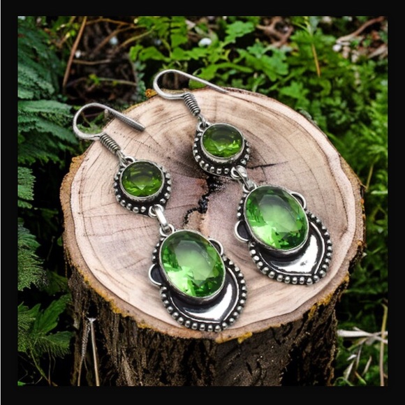 Peridot Handcrafted Drop Dangle Hook Style Earrings 2.4" Long Made In India New - Picture 5 of 16